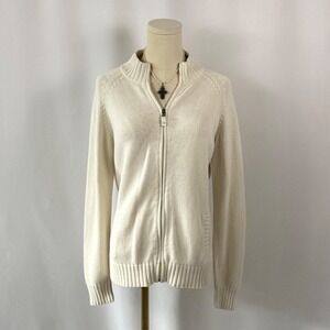 Covington Cream Knit Full Zip Mock Neck Cardigan Sweater Women's Medium M